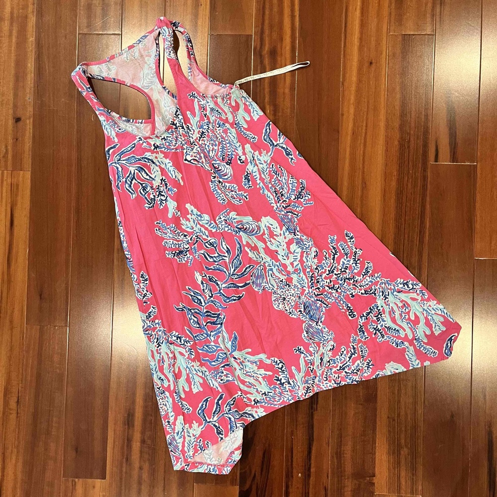 Lilly Pulitzer Pink Dress Floral Print Racerback Sleeveless Asymmetrical XXS